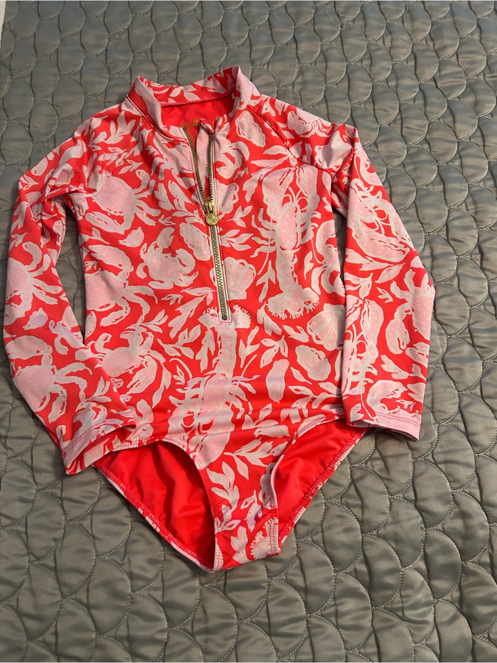 Lilly Pulitzer Coral and Light Pink Lobster One-Piece Rash Guard